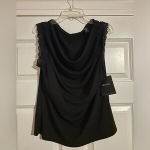 Identity Lace Trim Black Blouse, Sleeveless, L, New with tags